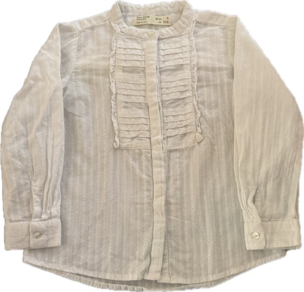 Zara Girls White Pintuck Eyelet Blouse Size 4